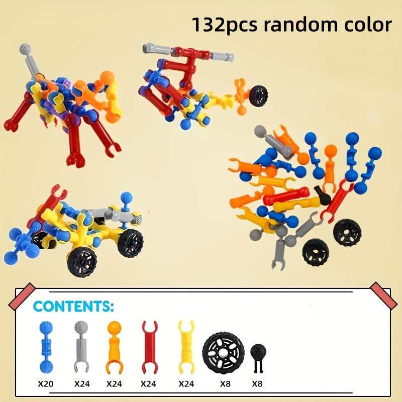 Image of 132pcs Kids Stem Building Toys For 3+ Year Old Boy Girl Birthday Gift, Educational Building Blocks Stem Kits Activities Engineering Creative Games, Ideal Christmas Birthday Gifts, Random Colors