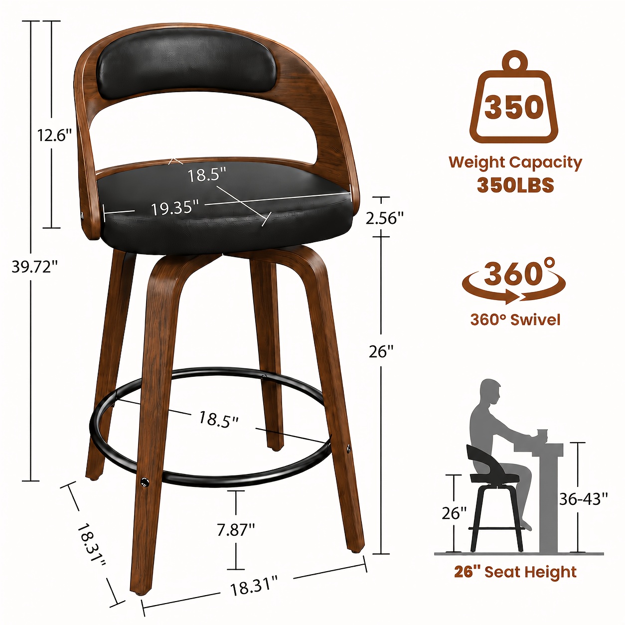 3/4pcs Bar Stool Set: Luxurious Faux Leather, Swivel And Armless Kitchen Counter Stools with Thickened Cushion And Back Support, Designed for Kitchen Islands And Bar Counters