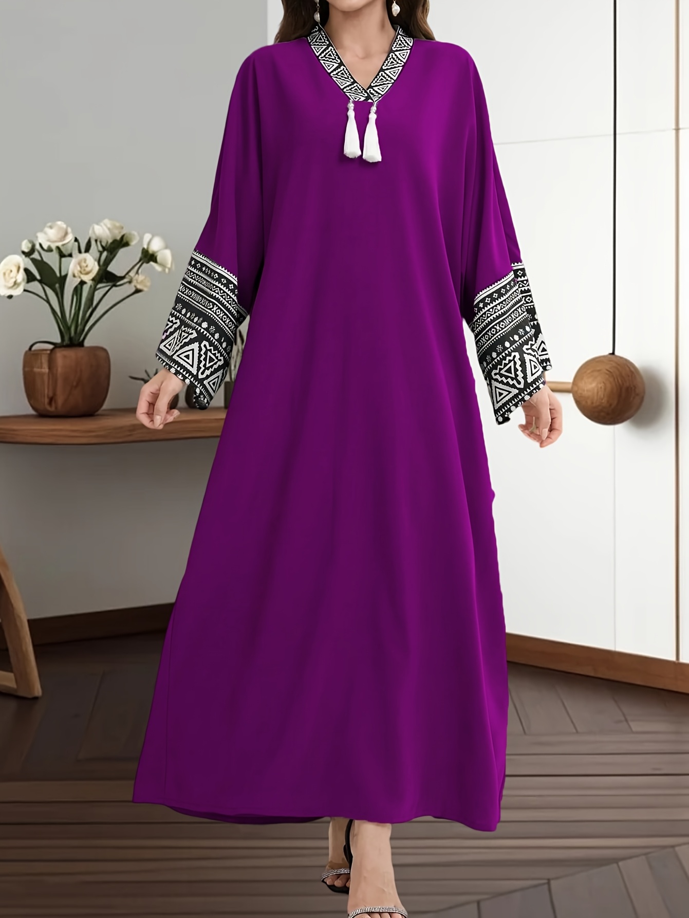 dj0615191 middle eastern autumn winter printed v neck long - Temu Mauritius