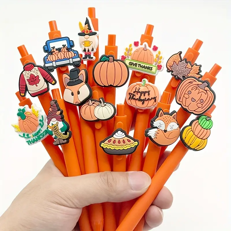 20pcs of cartoon maple leaf pumpkin shaped barrels retractable and reusable ballpoint pens comfortable 0mm medium point black ink thanksgiving writing supplies for students a small gift for at of school Product details 4