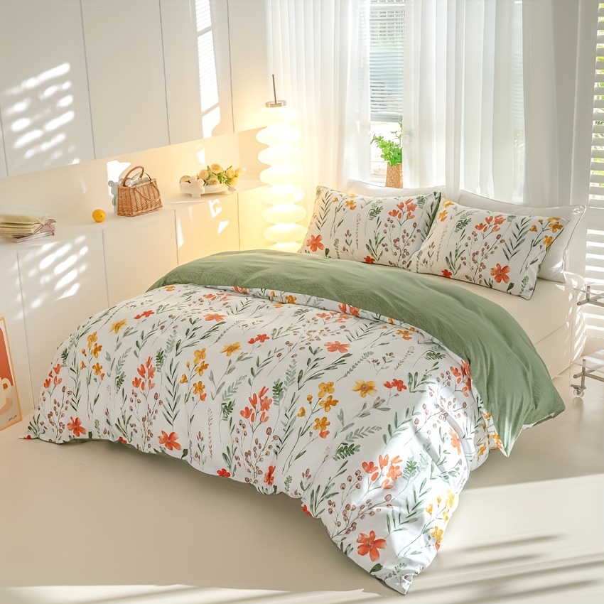 3 piece floral grass print duvet cover set soft breathable polyester with zip closure includes 1 duvet cover and 2 pillowcases no insert perfect for all seasons details 0