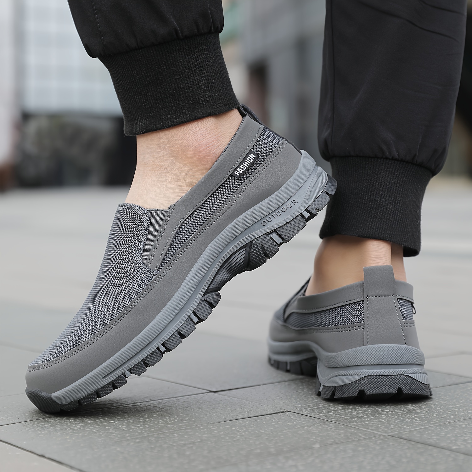 vintage style men's walking shoes breathable fabric upper Temu