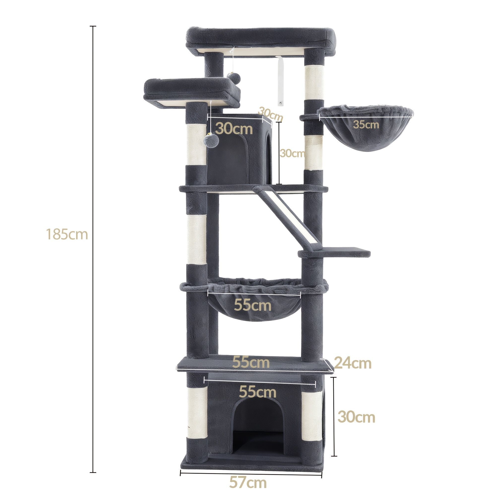 TEMU 185cm Tall 8-tiered Climbing Frame With Staggered Viewing Platforms Made Of Durable Sisal Pillars, A Versatile Rest And Play Area For Cats