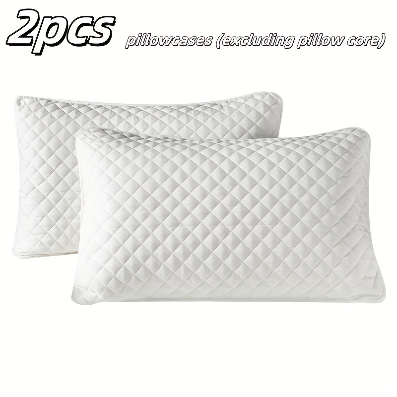 2pcs Pillowcases (No Pillow Core) Spring Summer Plaid Solid Color Quilted Three-Layer Sandwich Hotel Pillow Protective Cover Household Adult Breathable Thick Pillowcase, Double Pack Without Pillow Core