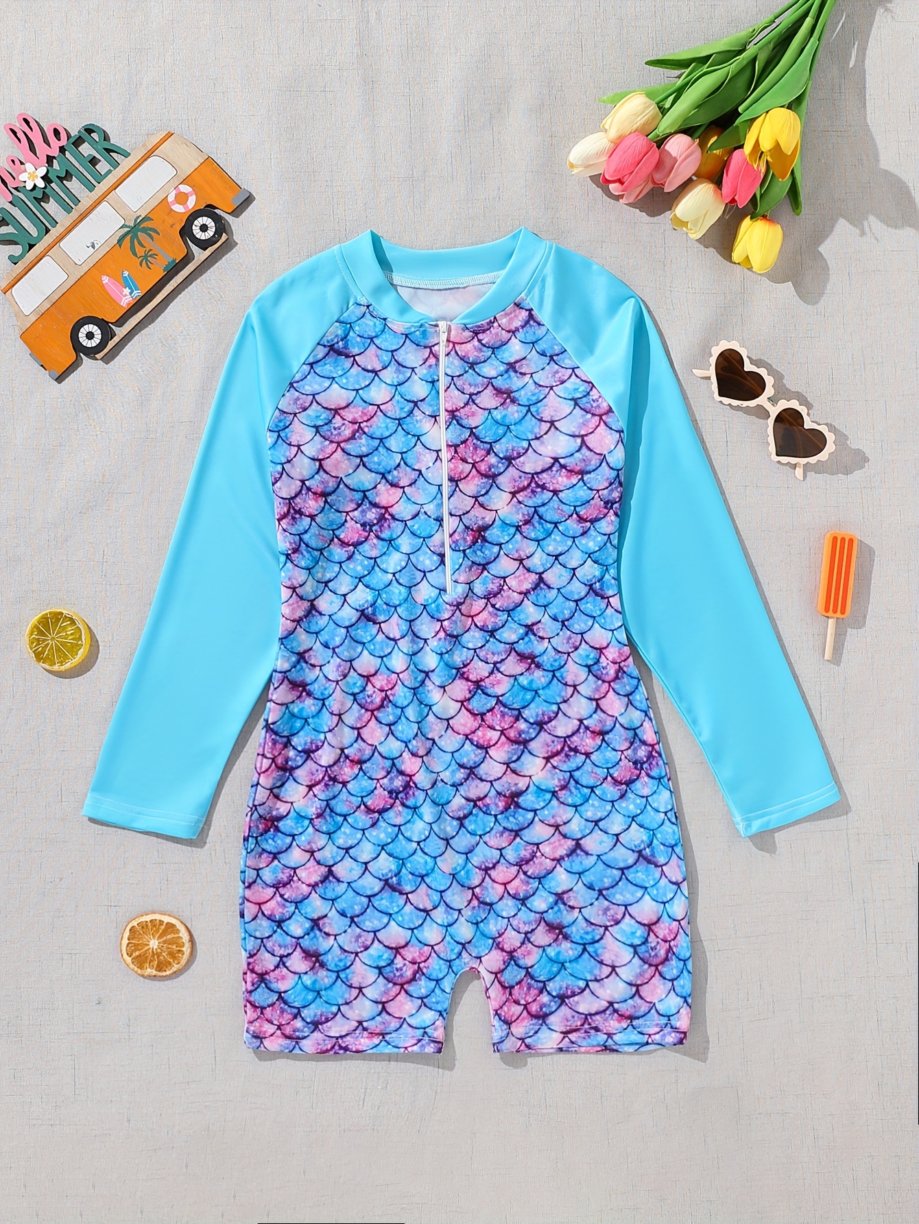 girls' mermaid inspired long sleeve swimsuit sun Temu Ireland