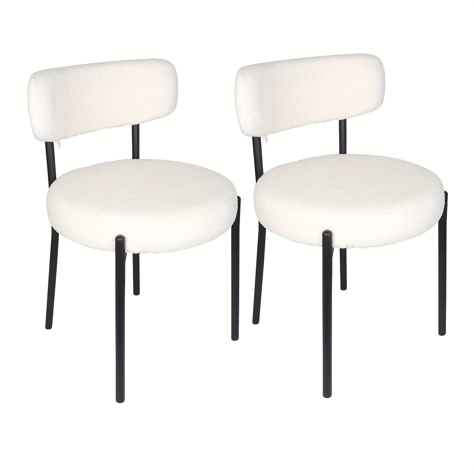 TEMU 2-pack Modern Velvet Dining Chairs - White Round Seats & Industrial Black Legs | Mid-back For Kitchens, Living Rooms & Spaces [scandinavian