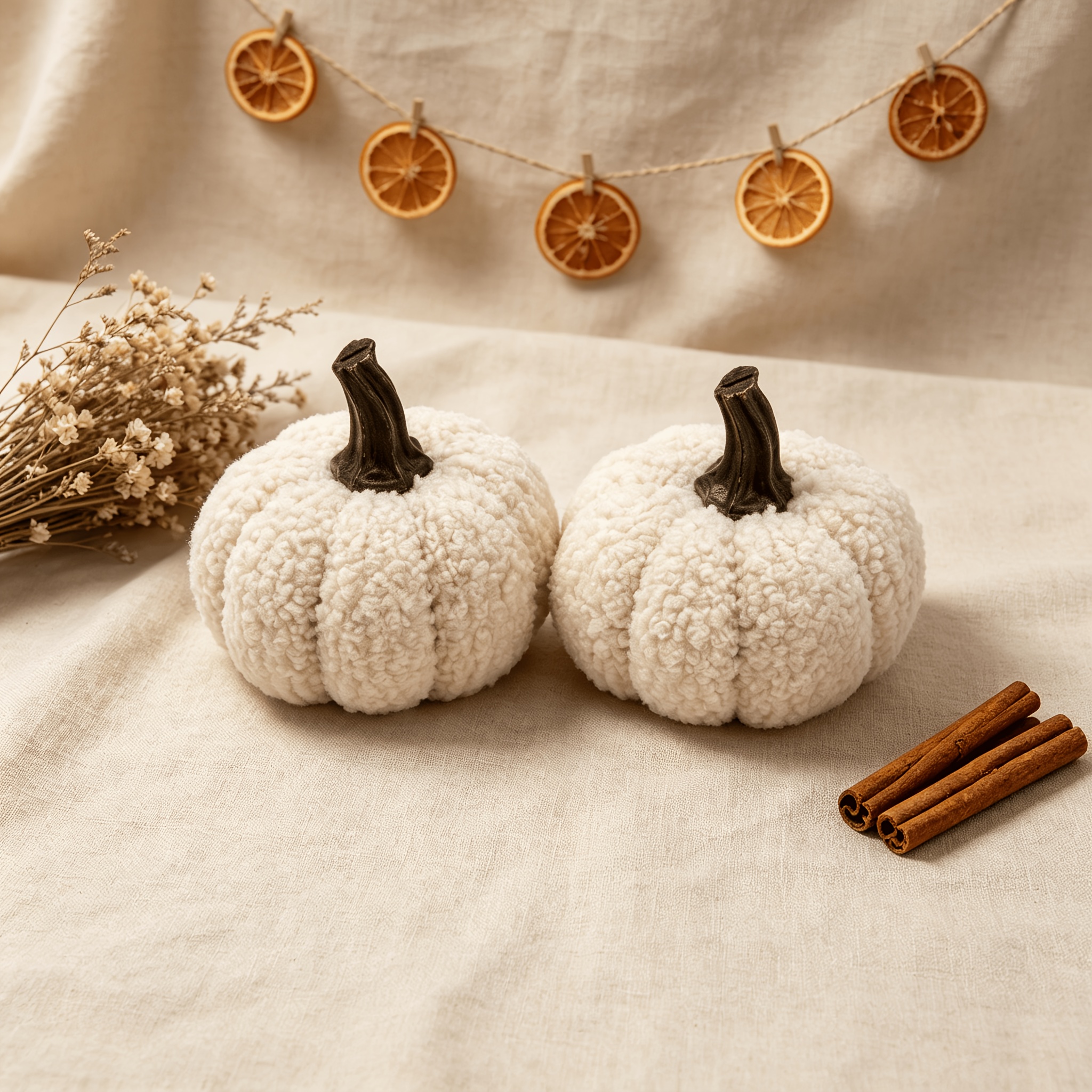 Image of White Teddy Fleece Pumpkin Mini Ornaments - 2-pack, Festive Halloween Atmosphere Decor, Ideal Gift For Halloween, Christmas, And Easter, This Year's Trendy Present