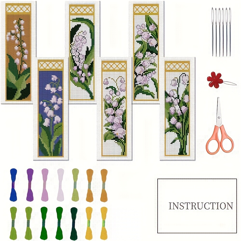 TEMU Set di 6 segnalibri croce a tema con stampa motivo , istruzioni in inglese, a cucitori principianti, kit punto croce regalo di compleanno