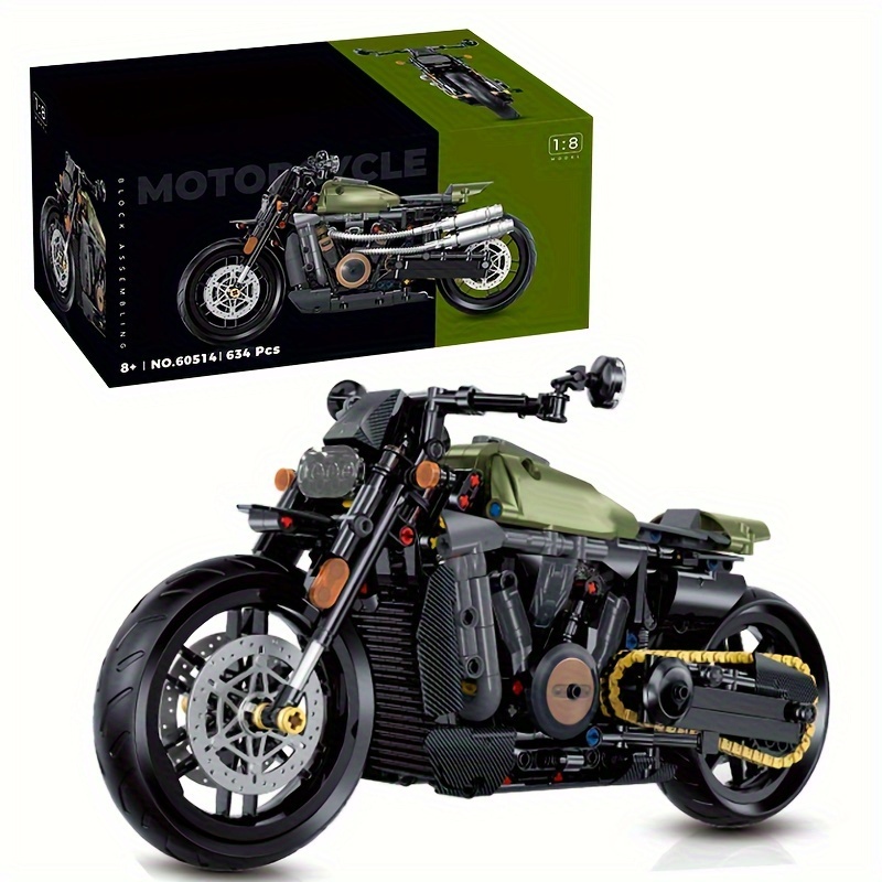 

634-piece Motorcycle Building Set - 1:8 Scale Classic Cruiser Model, Collectible Technic Parts, Medium Complexity, Perfect For Youngsters 8-12, Durable Abs Material