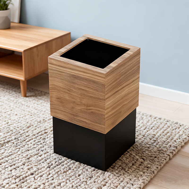 1pc   trash can with black lid   open paper basket for bedroom bedside living room hotel office Product details 2