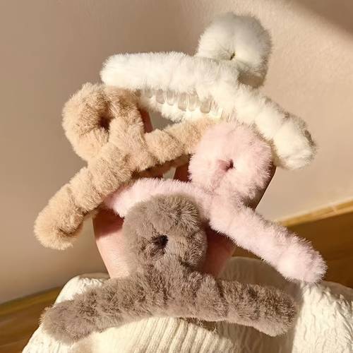 4pcs autumn winter plush korean style large 12cm hair claw clips