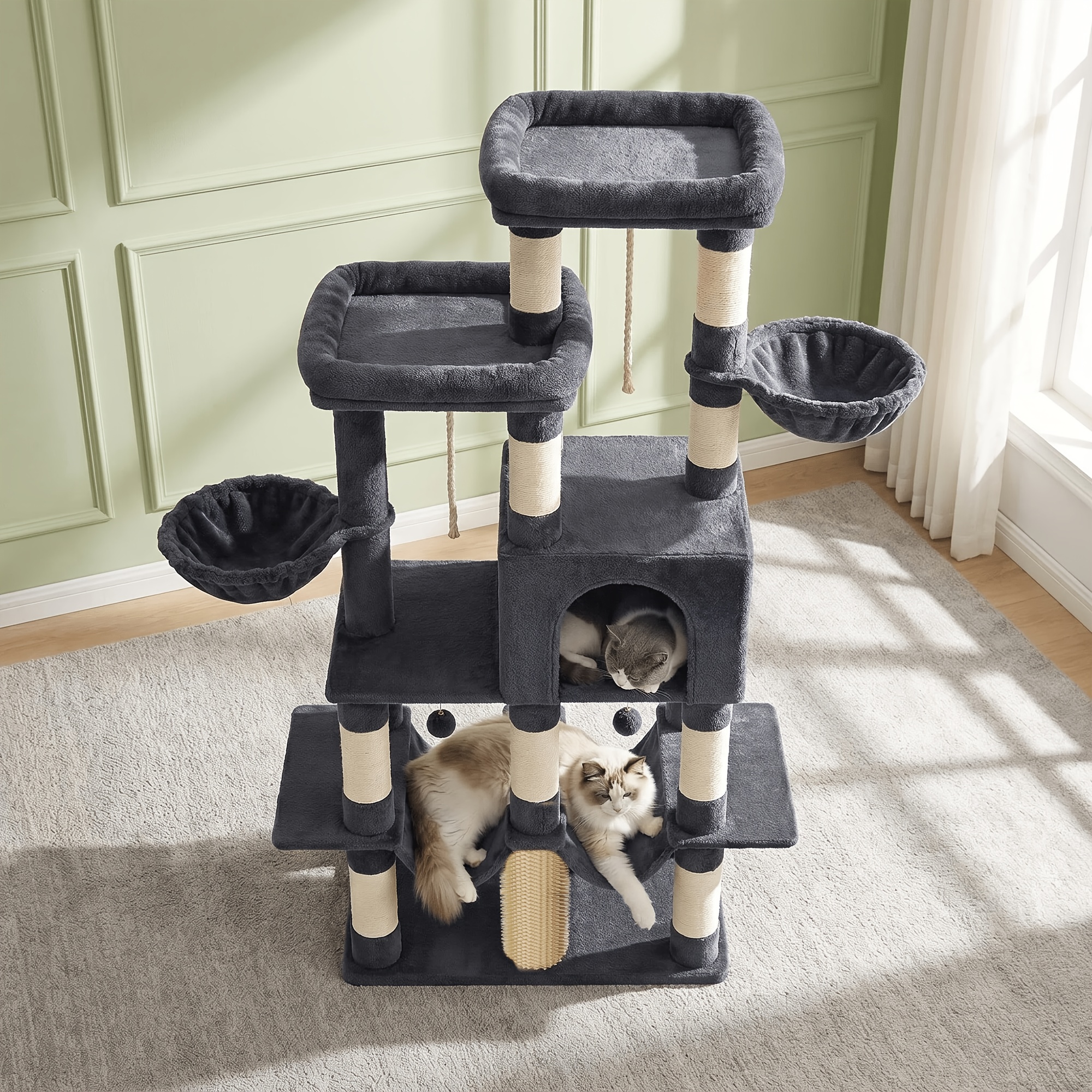Image of Luxury And Versatile Cat Tree 178cm Tall Six-tier Climbing Frame With Double Widened Viewing Platforms, Basket Design, Reinforced And Stable, Large Maine Coon Cat Playhouse