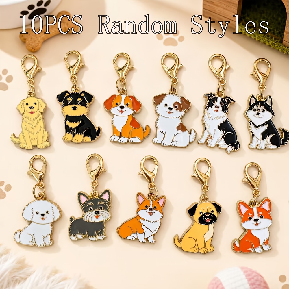 TEMU 10pcs Random Dogs Enamel Keychain Charms, Lobster Clasp Pendant Charms, Cute Cartoon Animal Charm For Jewelry Making, Bag Keychain Diy Craft