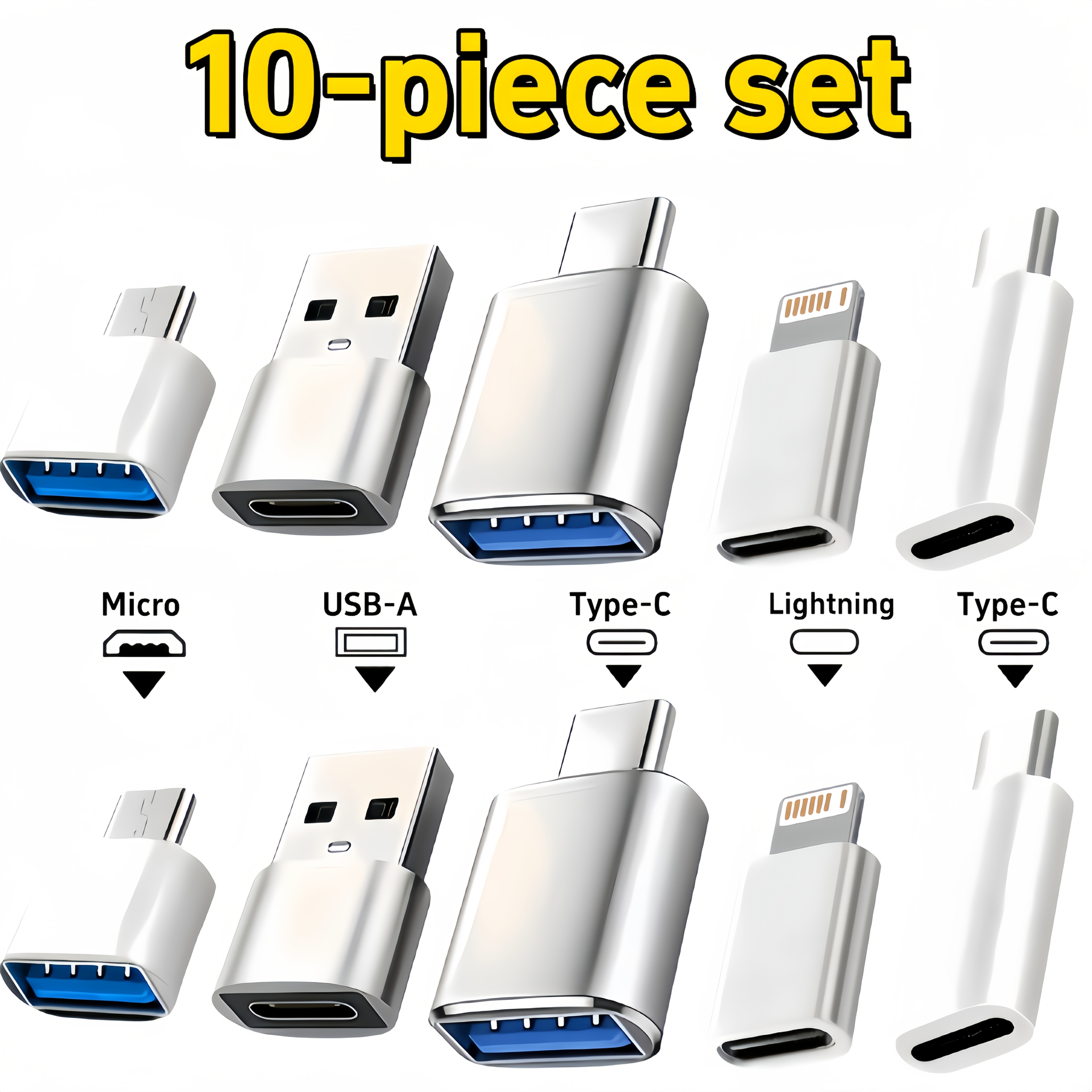TEMU Ensemble d'adaptateurs multifonctionnels 10pcs USB Type-C vers Lightning, interface convertisseur OTG pour téléphone compatible avec toutes les