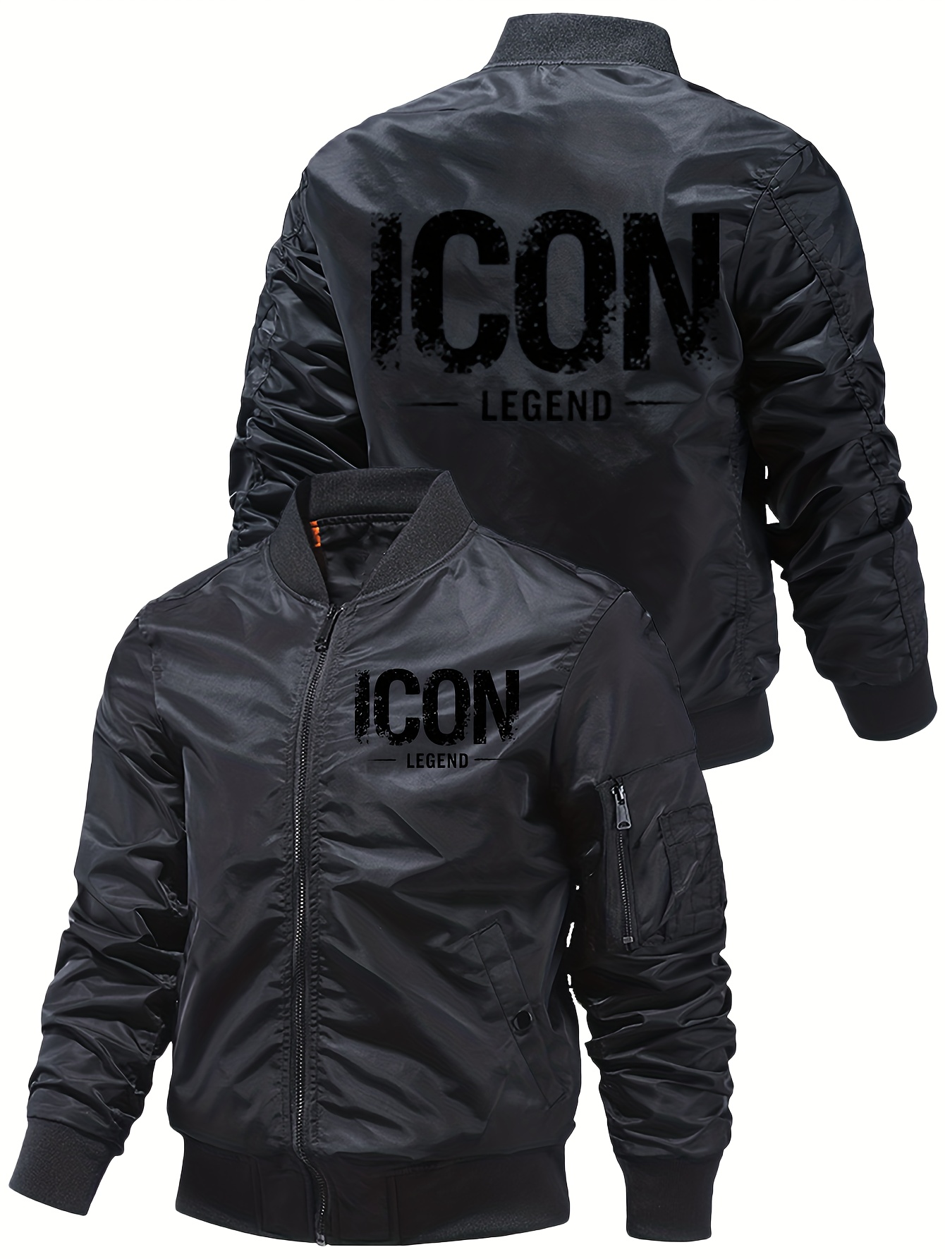 MA1 Pilotjas voor Heren - Vliegtas met Rits en IKON LEGEND Achterkant Print, Volledige Ritssluiting, Opstaande Kraag