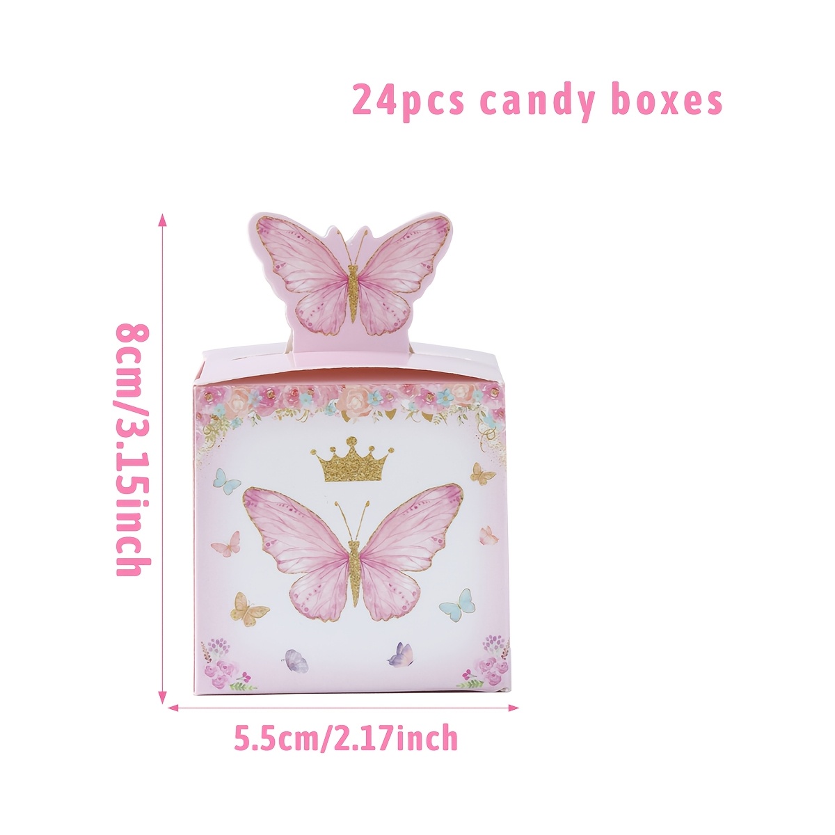 24pcs Decorative Gift Boxes With Floral Patterns & - Paper Party Favor Boxes For Birthdays, Weddings, Baby Showers, Party Decorations, | Whimsical Crown Motif | Decorative Handle, Christmas, Halloween