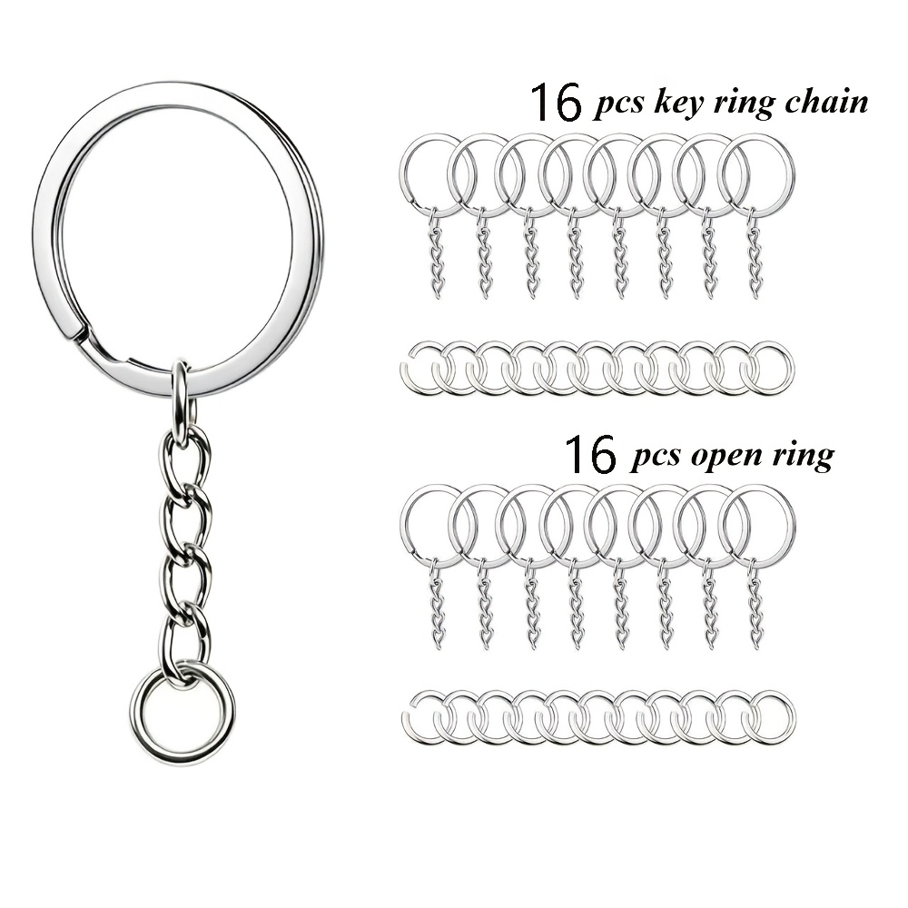TEMU 32pcs Flat Silvery Keyring Set, Keychain Making Accessories, Includes 16pcs Key Rings And 16pcs Split Rings, Suitable For Keychain Charms, Craft