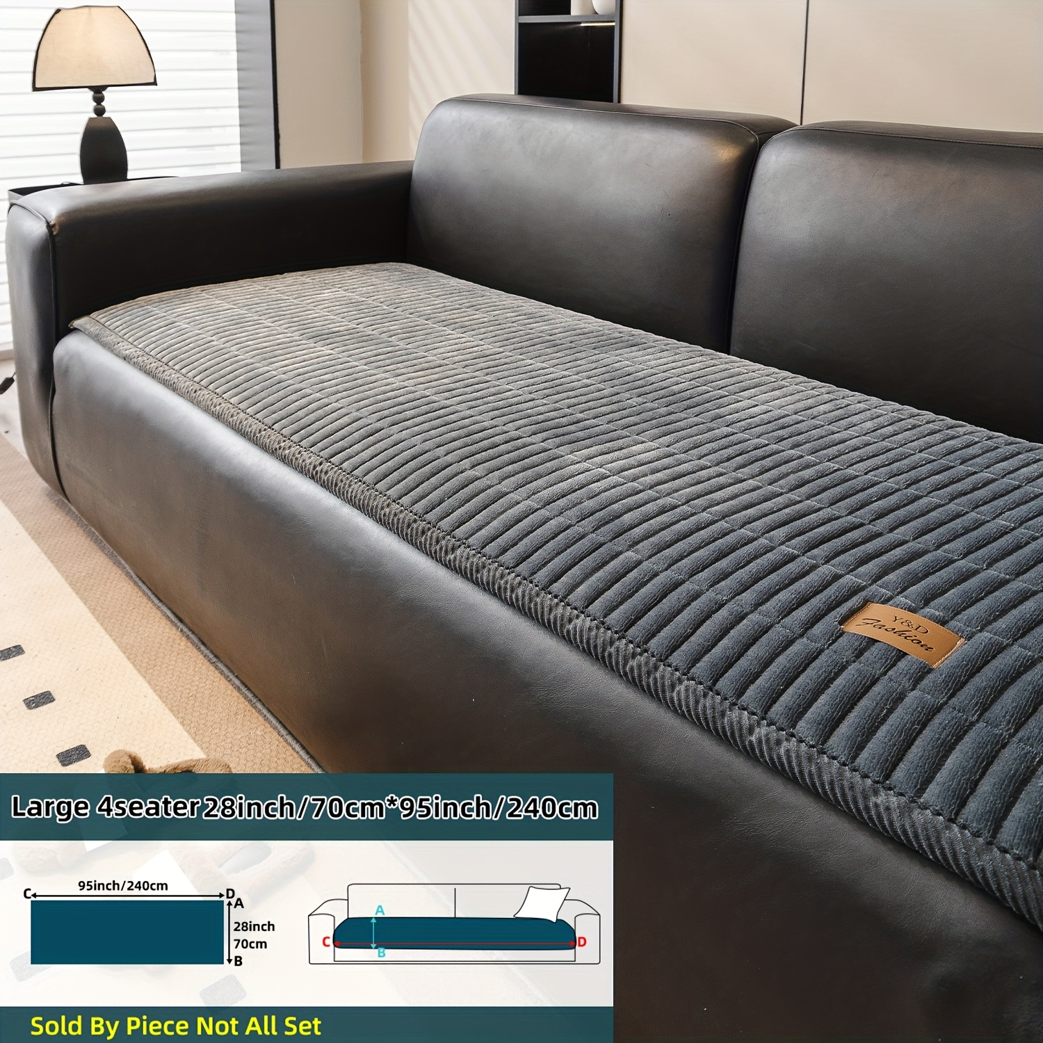 TEMU 1pc Quilted Thick Plush Sofa Cushion, Handmade Corduroy Trim, Thick Warm Soft. 3 Colors/5 Sizes, Fits 1-4 Seater, Anti-slip, Pet-friendly,