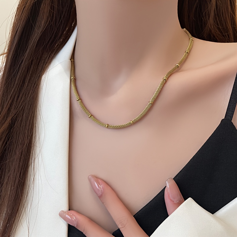 2pcs Golden-Plated Stainless Steel Jewelry Set with Mesh Round Chain