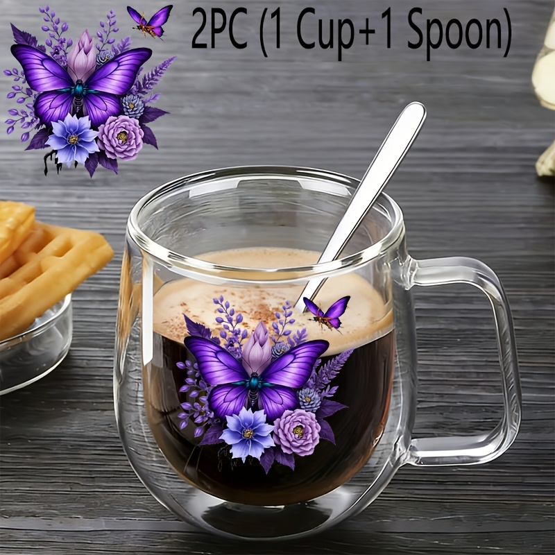 TEMU 2pcs,insulated Double-walled Borosilicate Reusable,1pc Glass Cup With Handle,and 1pc Spoon,large Capacity Clear Coffee Mug For Beverages Drinks