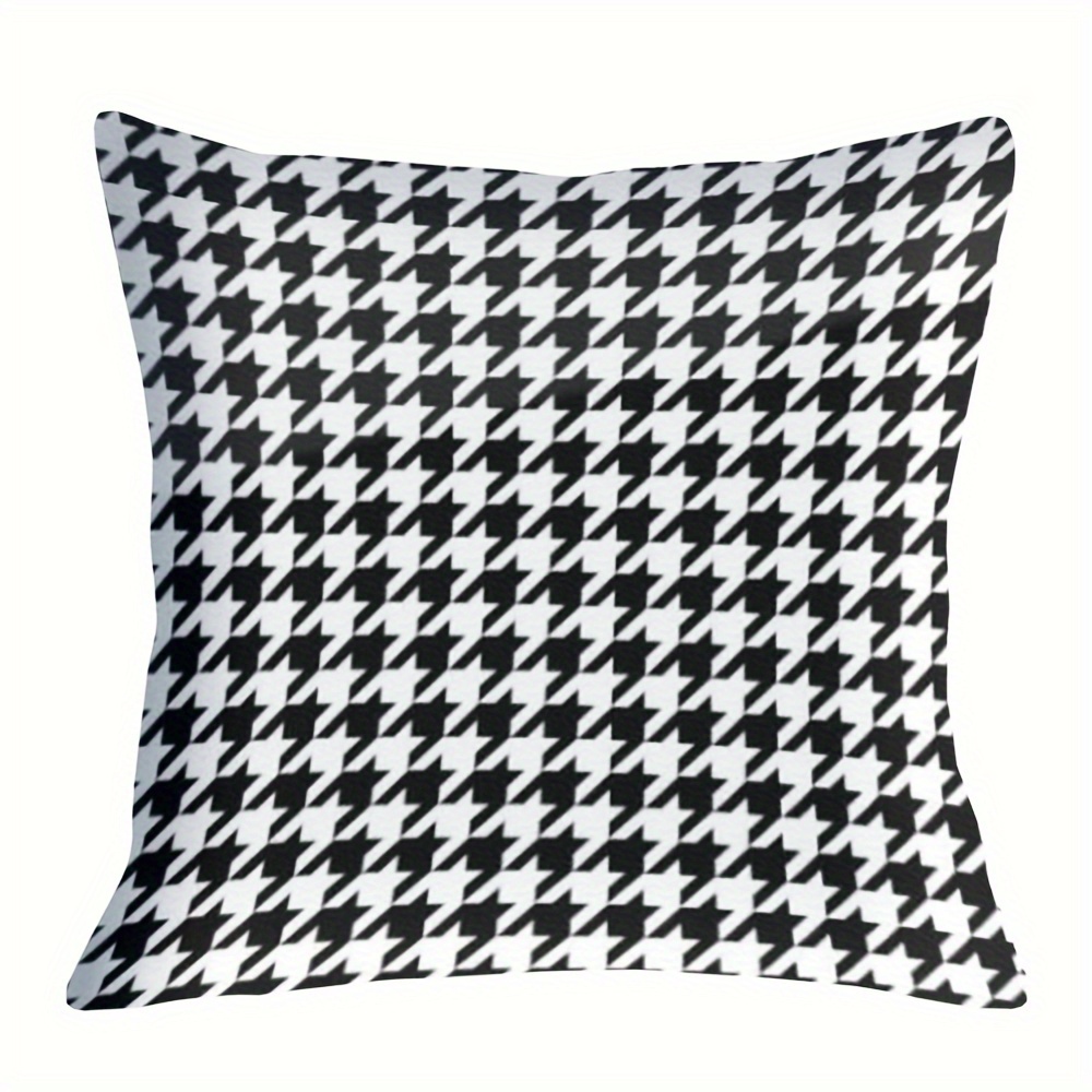 

Contemporary Houndstooth Throw Pillow Cover 18x18 Inch, Short Plush Single-sided Print, Zippered Polyester Cushion Case For Sofa, Couch, Home Decor - Machine Washable, Cushion Not Included - 1pc