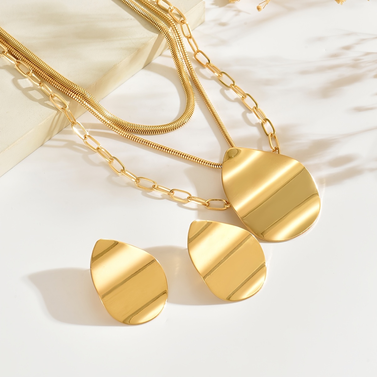 3pc Vintage Statement Multi-Layered Necklace and Earrings Set