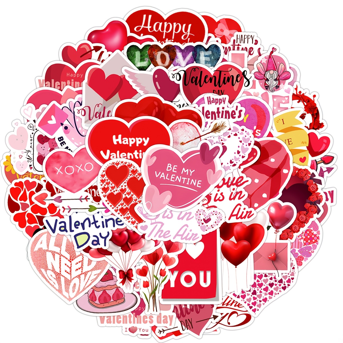 

50pcs Valentine's Day Stickers, Cartoon Love Themed, Reusable Self-adhesive Paper Decals With Crystal , Irregular Shapes, Matte For Scrapbooking, Diary, Laptop, Water Bottle, Phone, Car - Mixed Colors