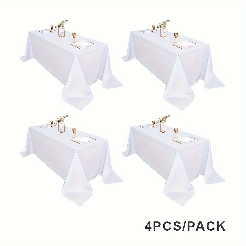 4pcs Polyester Tablecloths, 90x132 Inches, Rectangular, Machine Made, Durable &amp; Easy to Clean, for Weddings, Birthdays, Bachelor Parties, Graduations, Christmas, Halloween, Easter, Thanksgiving - Black &amp; White, Fabric Tablecloth