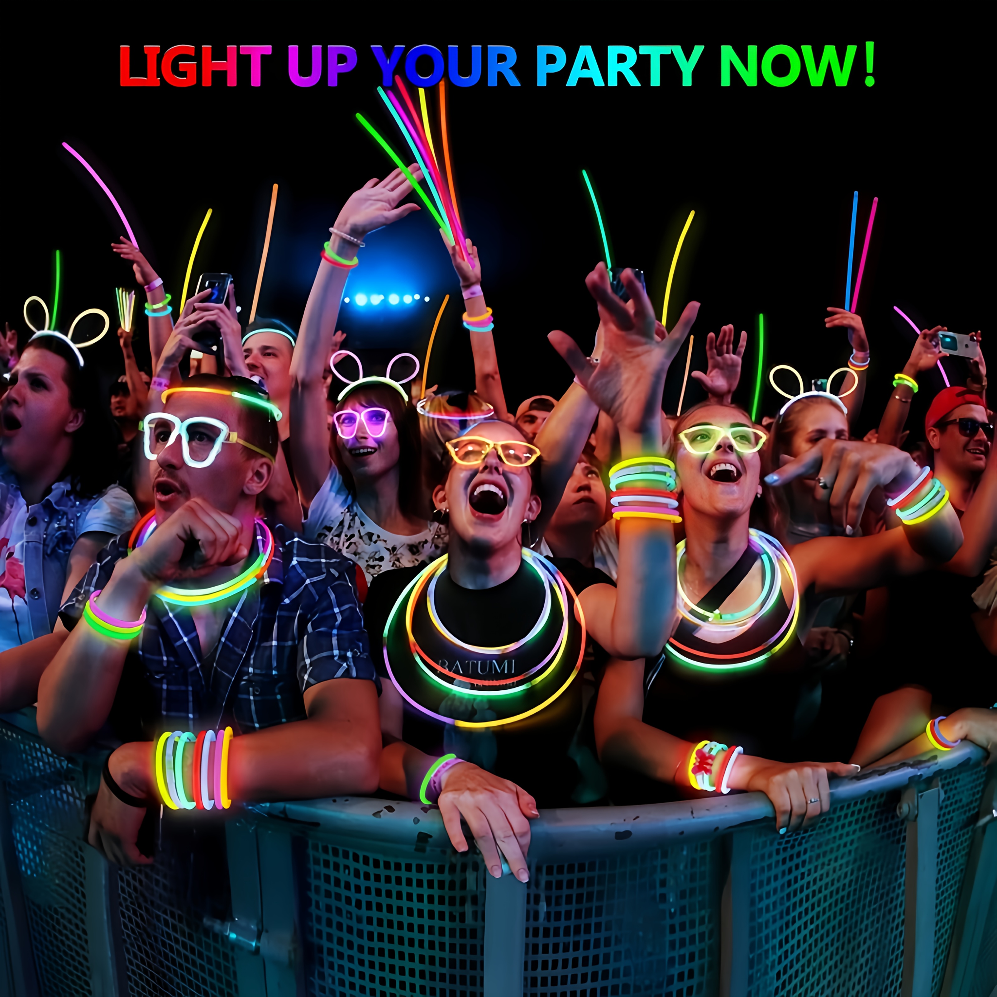 115 stick party supplies kit with neon glow in the dark glasses necklaces bracelets hour 8 vibrant colors purple red yellow white plastic polyethylene for halloween birthdays concerts no batteries electricity required Product details 1