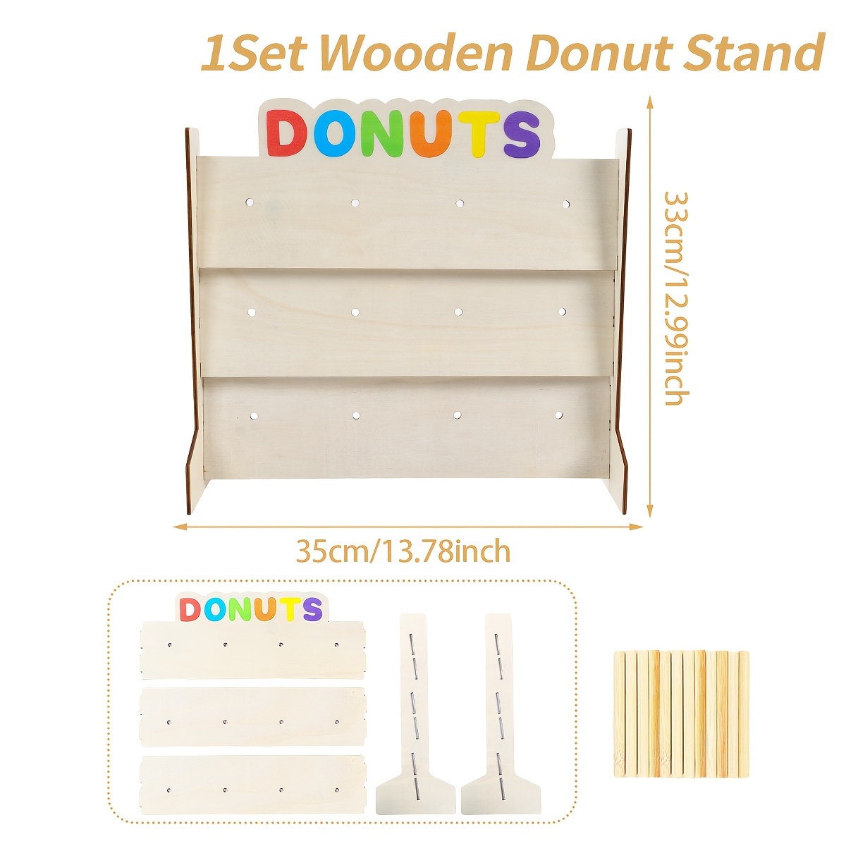 TEMU 1 Set, 3-tier Donut Display Rack, Wooden Donut Stand, Donut Holder With Colorful Donuts Sign, Birthday Party Supplies, Shower Party Decoration,