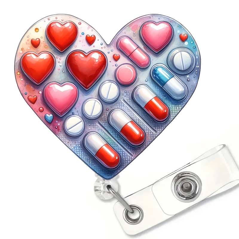 

1pc Love Pill Design Retractable Badge Reel With Id Clip, Abs Material - Ideal For Doctors, Nurses, Office Workers, Staff, Teachers, And Professionals - Cute Gift