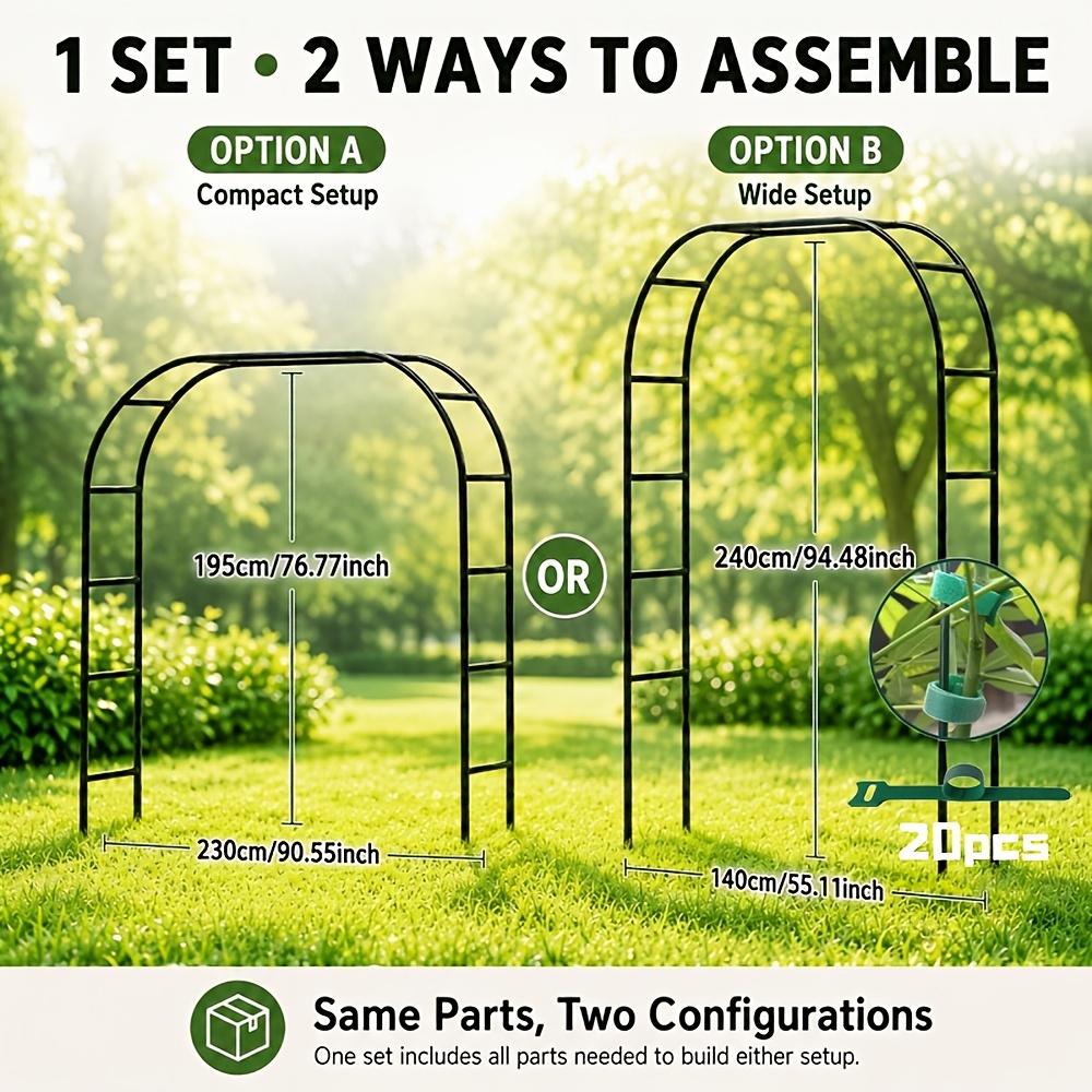TEMU Black Metal Garden Arch Trellis For Climbing Plants, Outdoor Decorative For Wedding, Party, Backyard, Patio Garden Entrance, Vine Support Frame
