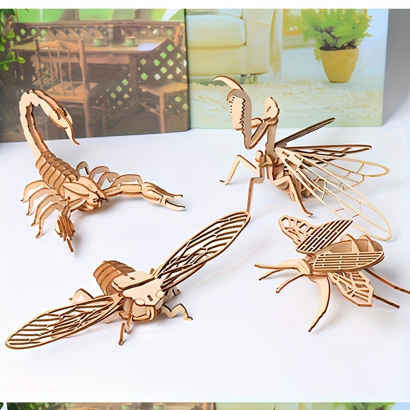 

4pcs Handmade 3d Wooden Puzzle Board - Educational Insect And Animal Jigsaw Toy - Perfect Gift For Christmas, , And Thanksgiving