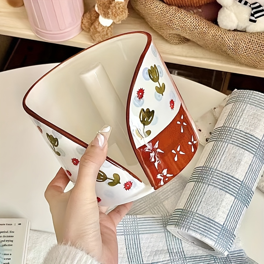 1pc   ceramic tissue holder heavy duty ceramic paper roll dispenser with grid style compartments space saving countertop table napkin organizer dining table compatible with tissues napkins toilet paper Product details 1