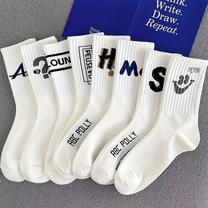 

8pcs Men's Breathable Crew Socks - , Trendy Sports & Basketball Socks For Fall/winter, Polyester