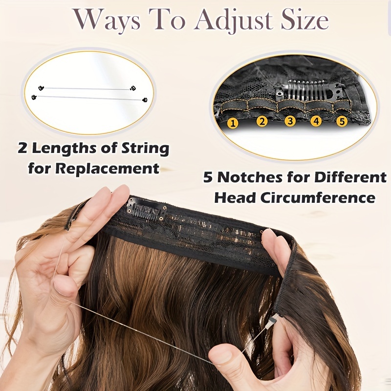 s noilite invisible wire hair extensions with transparent wire adjustable size with 4 secure clips synthetic hair piece long wavy secret headband hairpieces for women 20 inch ombre brown highlight details 2