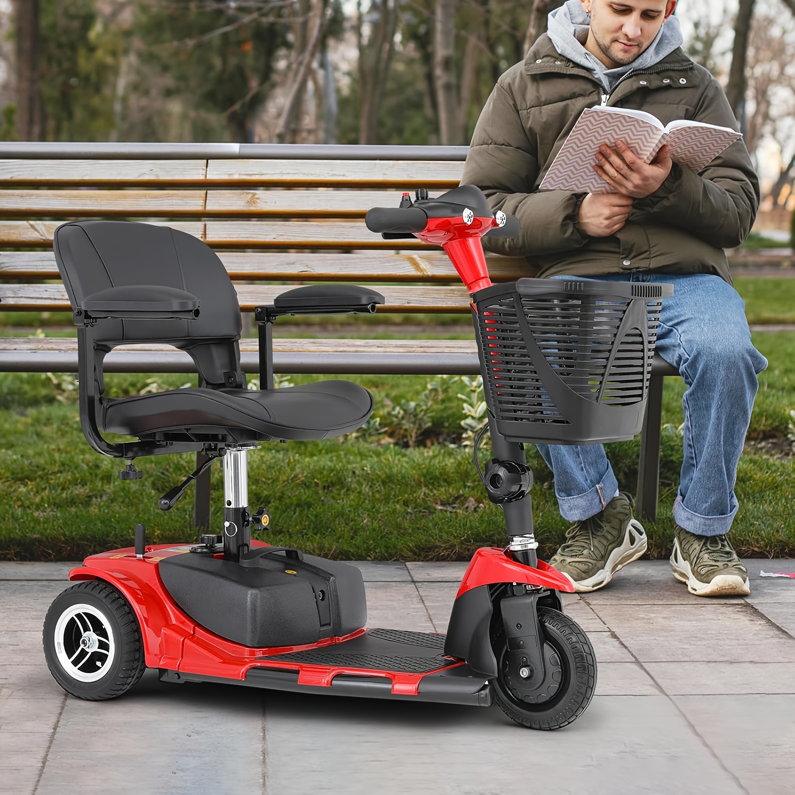 

3 Wheel Mobility Scooter - Electric Powered Device - Compact Heavy Duty Folding 180w Electric Scooter For Travel, Adults - Long Extended Battery With Charger And Basket Included, 6km/h