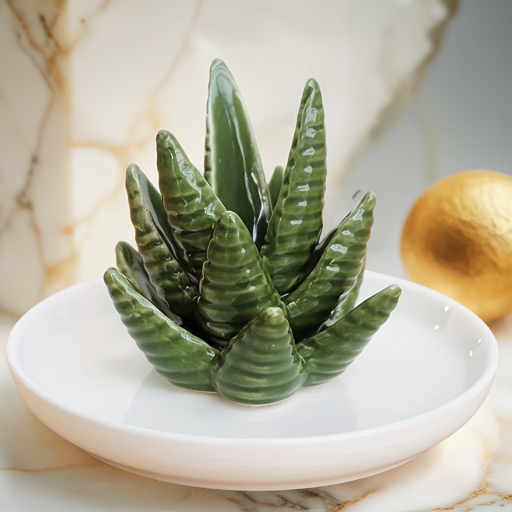 

Minimalist Style Ceramic Aloe Vera Ring Holder, Jewelry Display Tray