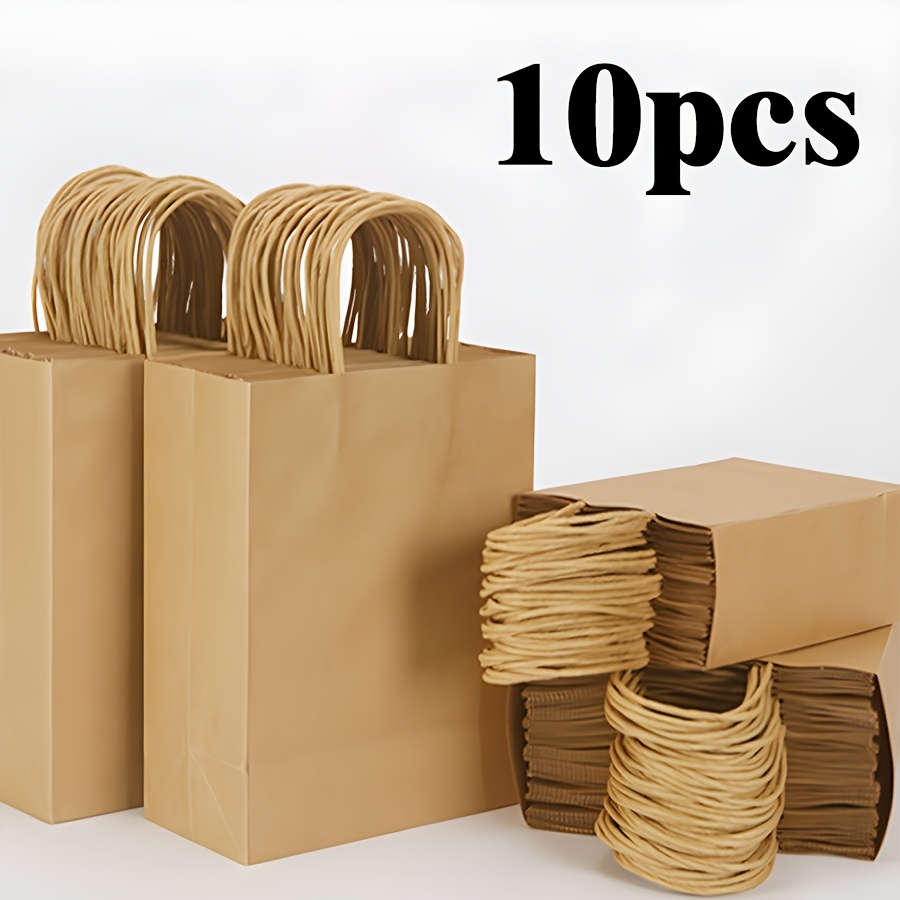 

[10pcs Brown Paper Gift Bags] 10pcs Paper Gift Bags With Handles - Large Retail Shopping Bags For Business, Merchandise, And Gifts