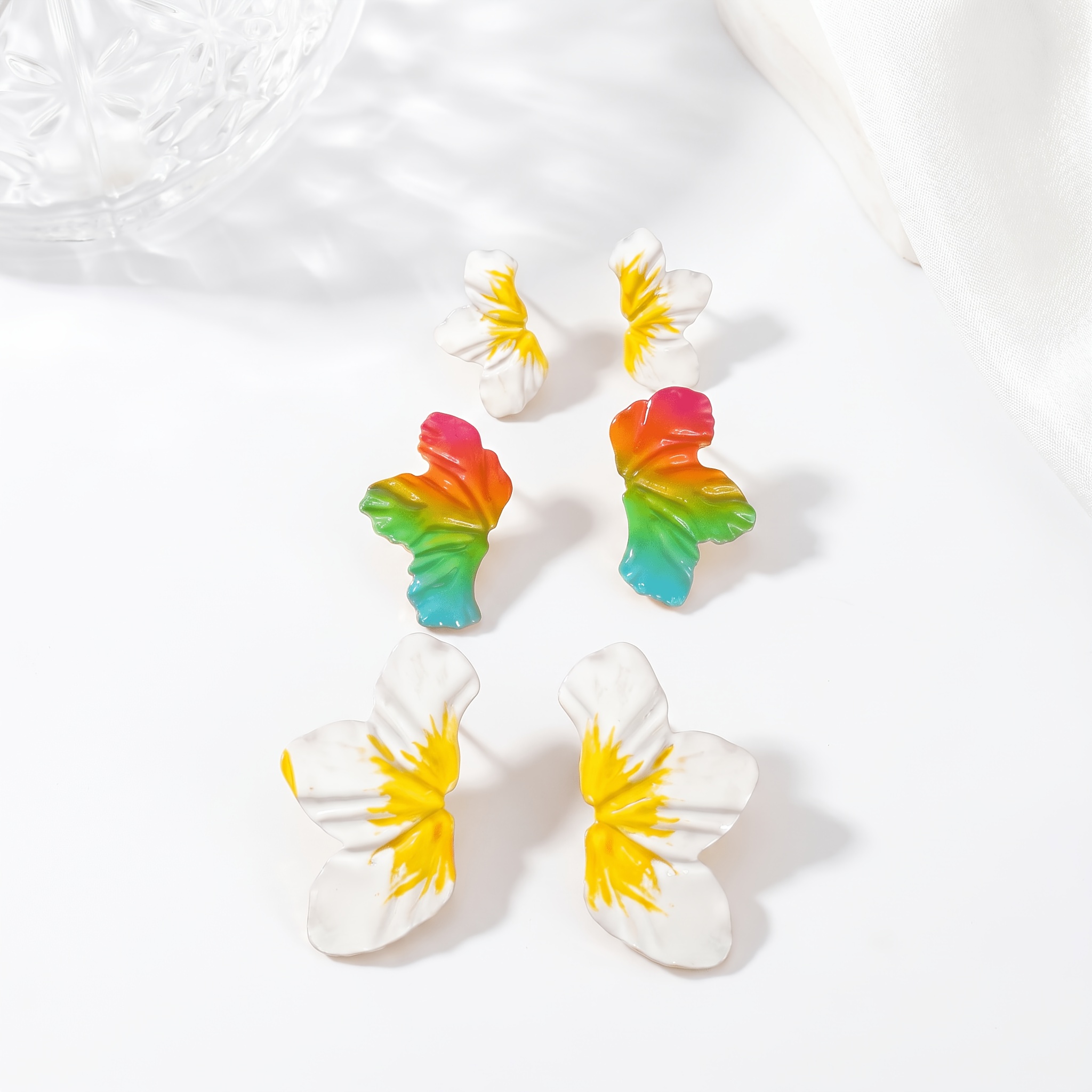 3 Pairs Rainbow Gradient Butterfly Petal Earring Set