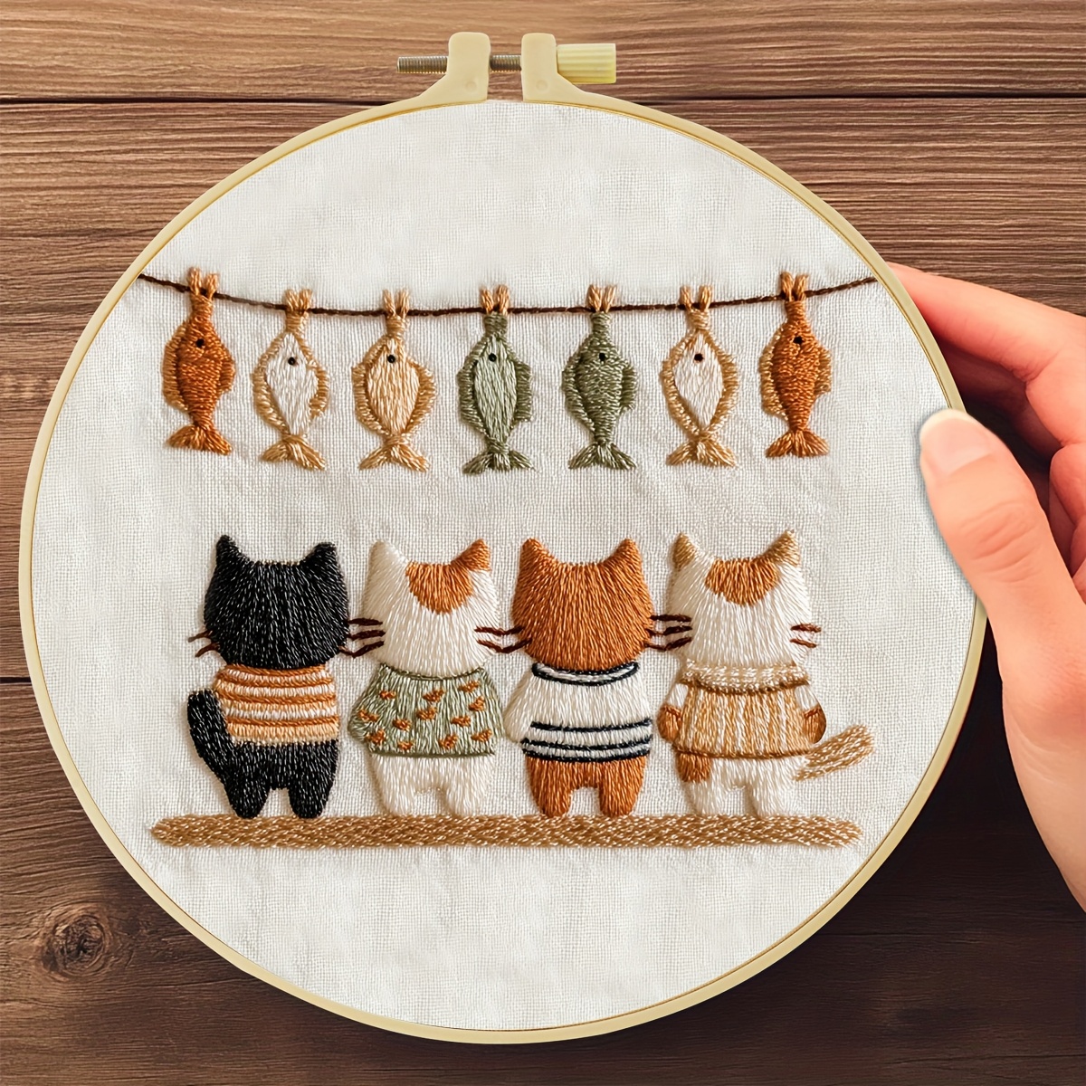 TEMU Embroidery Kit, 20x20cm/7.9x7.9 Inches, Featuring A Cat's Silhouette, Handmade Embroidery Kit Suitable For Adult Beginners, Includes Embroidery