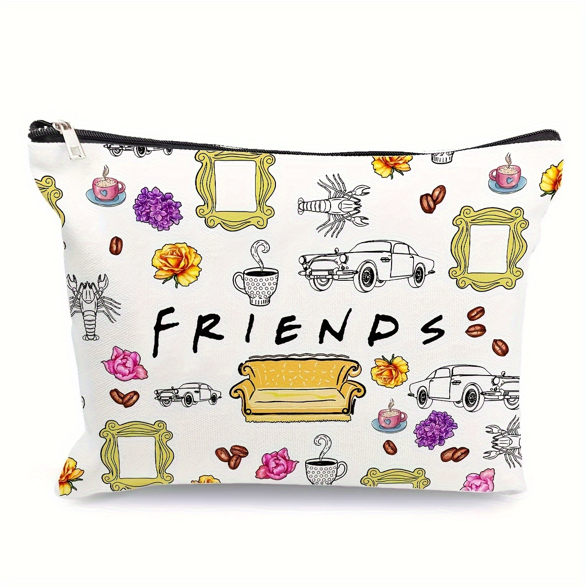 

Funny Makeup Cosmetic Bags Friends Merchandise Cotton Zipper Pouch Travel Bag Toiletry Make-up Case For Friends Fans Women Friend Bestie Birthday Gifts