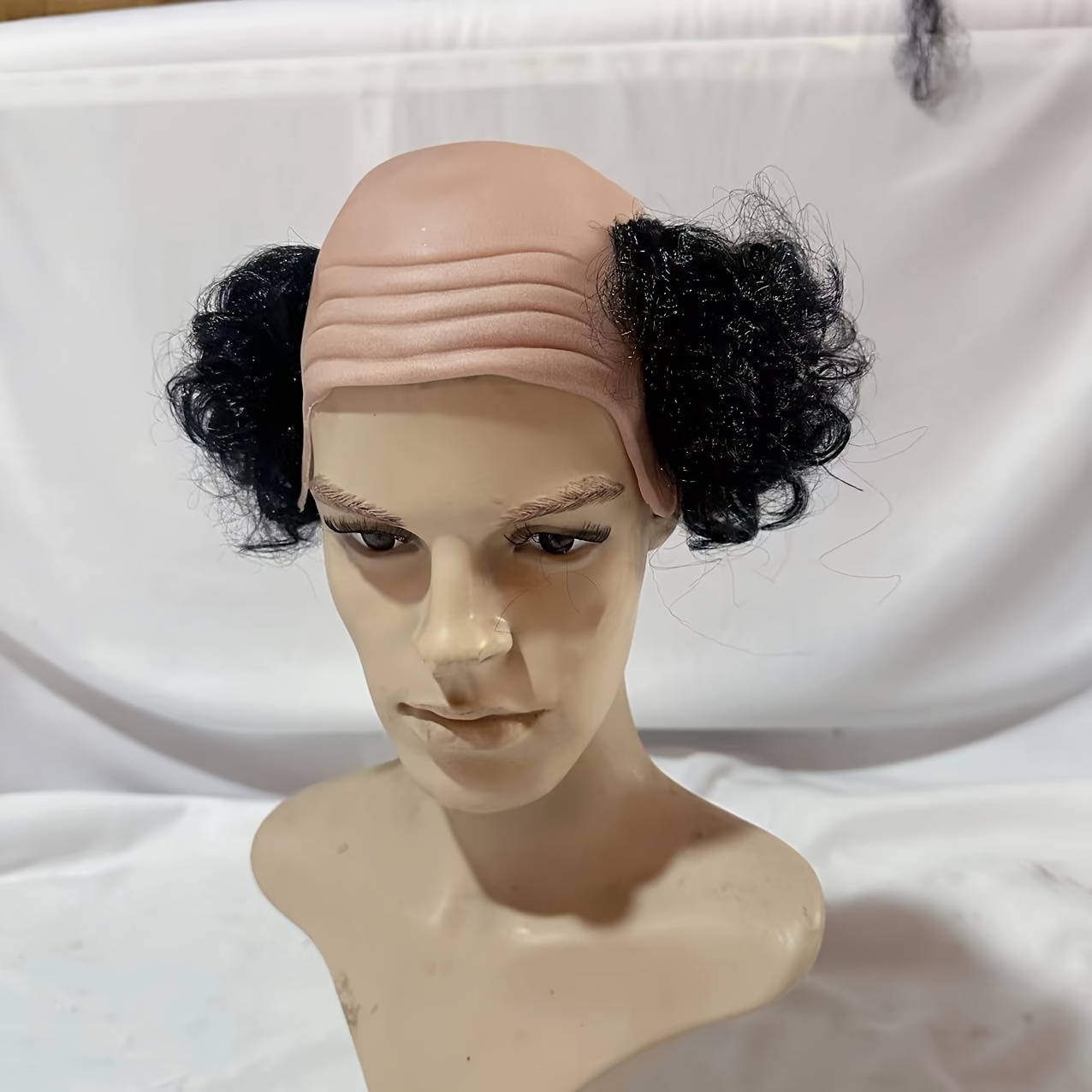 Image of Trendy Men's Bald Curly Black Wig For Stylish Outfits, Events, And Festive Costumes