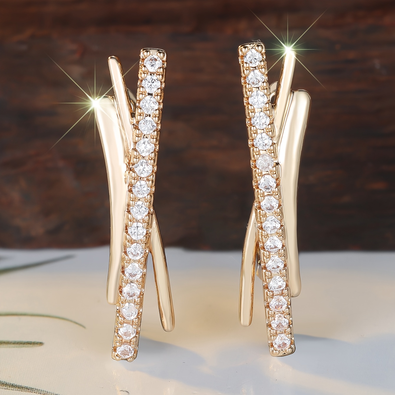 Image of Angol A Pair Of Exquisite And Elegant X-shaped Earrings With Synthetic Synthetic Zirconia, Perfect For Casual Attire Parties