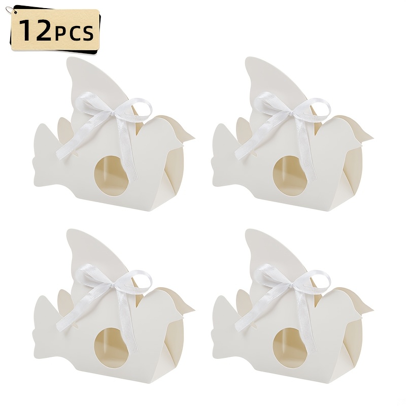 E-shop 12 Stück Taufe Party Geschenkboxen mit Tauben – Niedliche Vogelförmige Geschenkboxen für Baby-Shower, Taufe, Geburtstage – Stabile