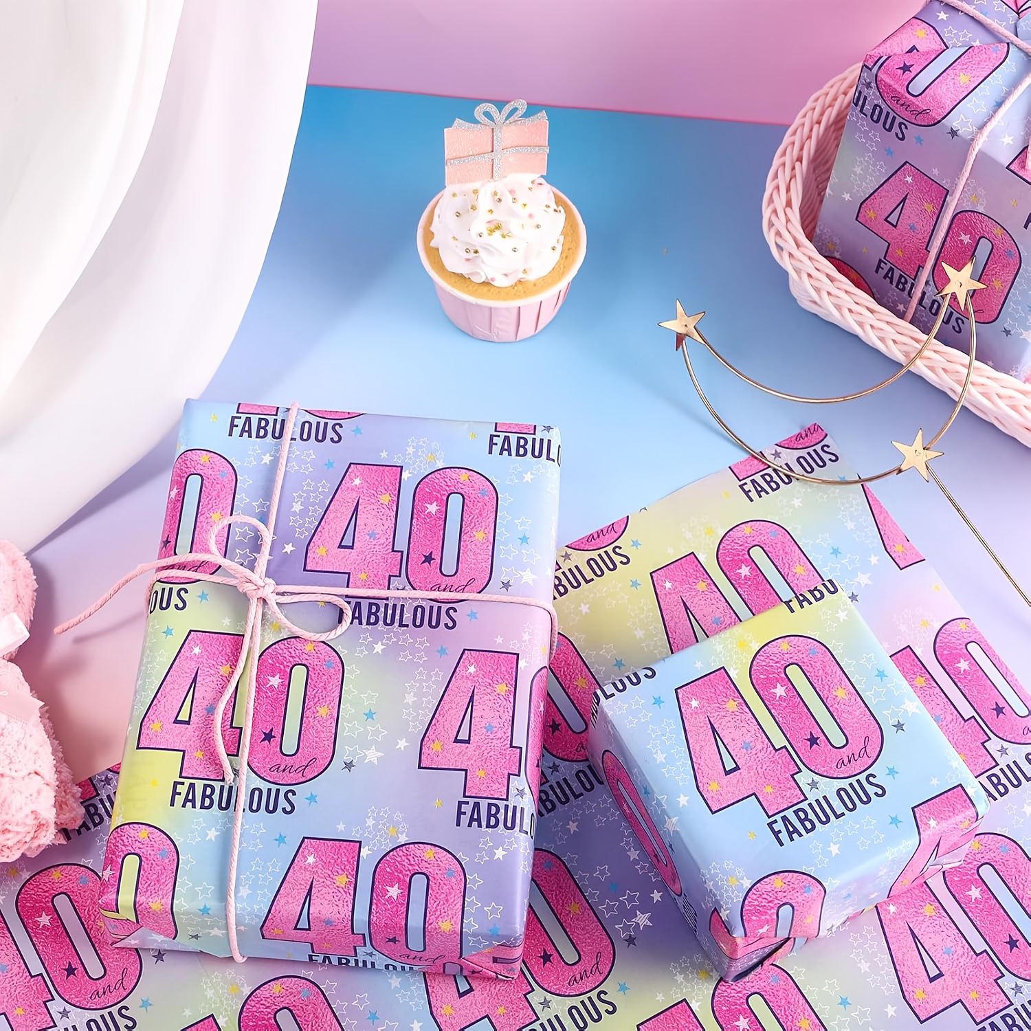 Image of 1 Roll 30th 40th 50th Birthday Wrapping Paper Suitable For - Deep Purple With Vintage & Gradient Pink-purple Roll - Elegant Decorations For,, Bff Birthdays, Elderly Anniversaries - 17in 16.4ft
