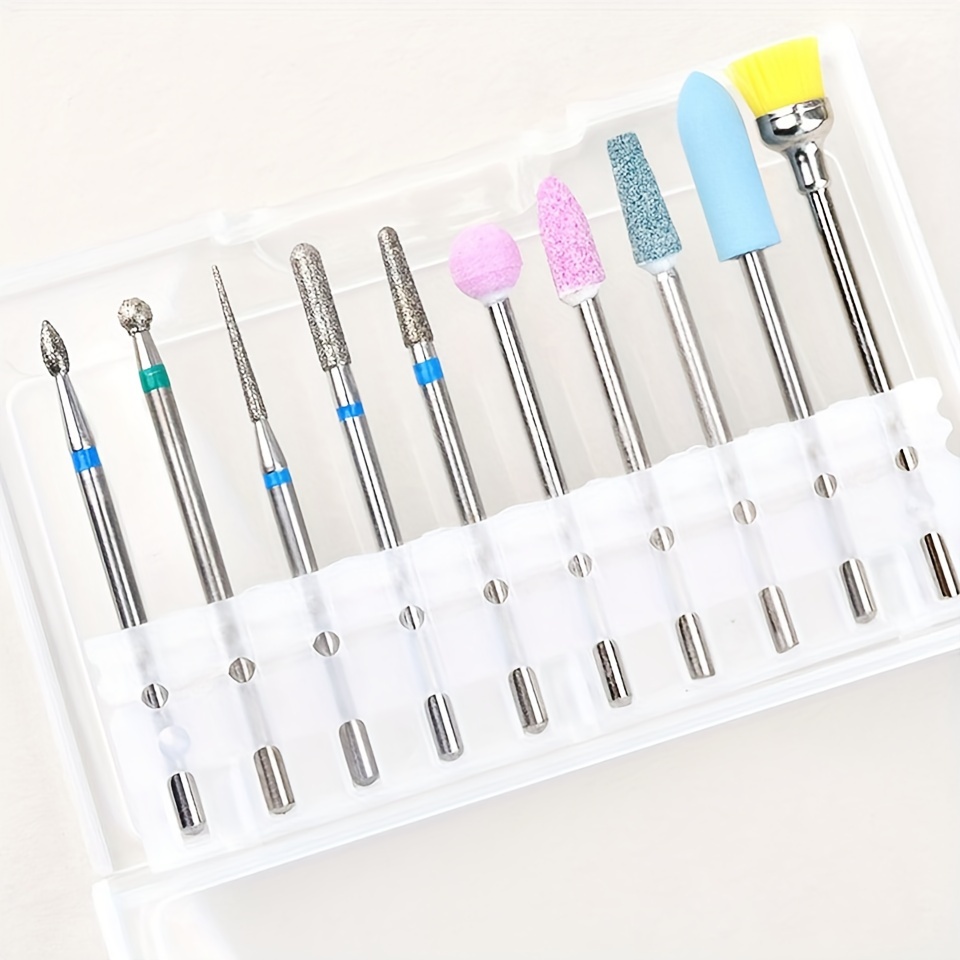 

10-piece Nail Drill Bits Set For Acrylic & Gel Nails - Odorless, Perfect For Home Manicures