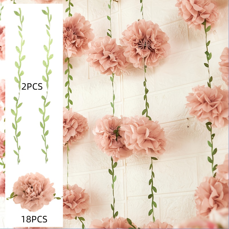 18pcs Naked Tissue Velvet Ball Flower Wreath, Birthday Decoration Paper Flower, Wedding Engagement, Bridal Gift Party, Spring And Summer Party Decoration
