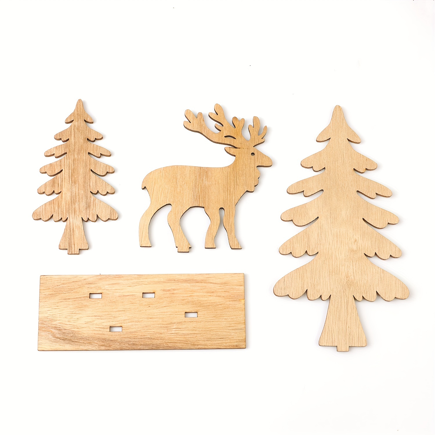 

3d Wooden Christmas Tree & Elk Ornament Set - Creative Tabletop Decor For Holiday Parties, No Power Needed