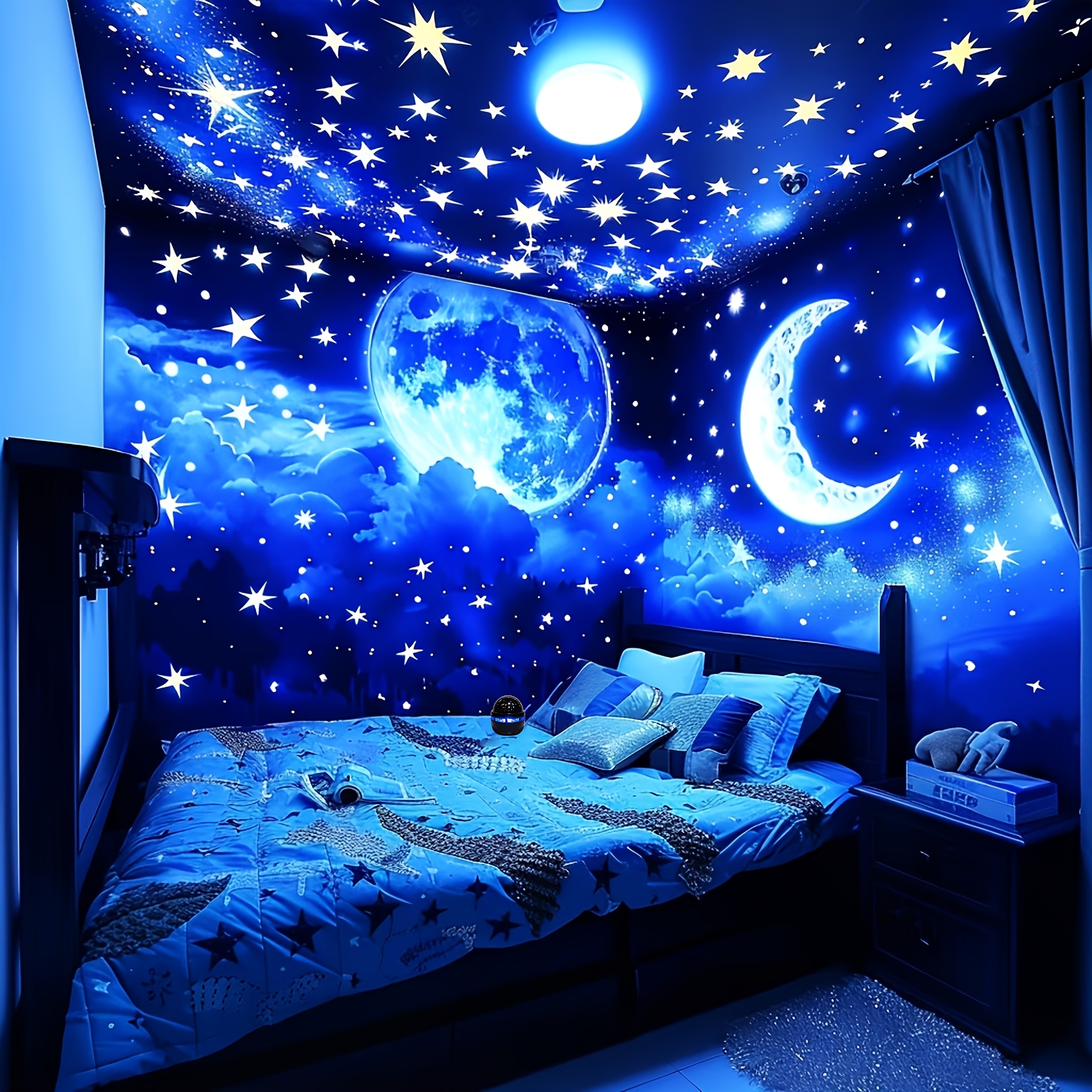 Image of 1pc Star Projector Lamp Plug-and-play Suitable For Bedrooms, Rgb Color-changing Ceiling With Projection, -free Operation, Modern Night Gift For, Home Theater, Ambient Lighting For Room Decor
